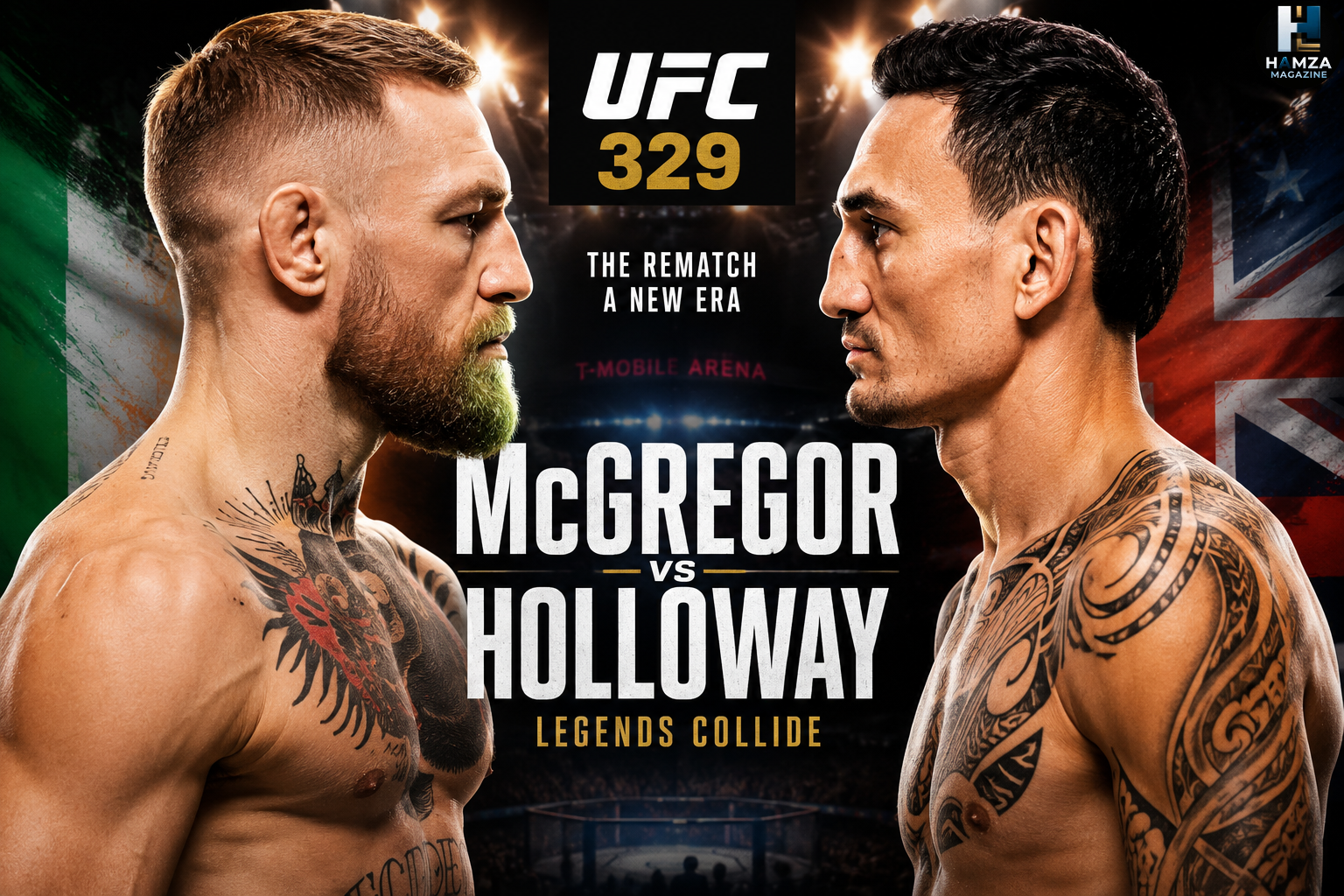 Conor McGregor and Max Holloway facing off ahead of a potential UFC 329 main event.